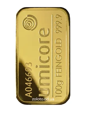 Зливок Umicore 100 г, 999,9 проби, з номером