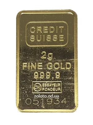 Банковский слиток золота 2 грамма Credit Suisse, 999,9 пробы