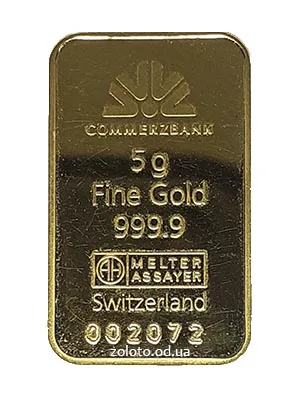 Банковский слиток золота 5 грамм Commerzbank, 999,9 пробы