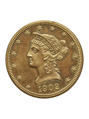 Золота монета 10 доларів США 1902 року, аверс із головою Свободи